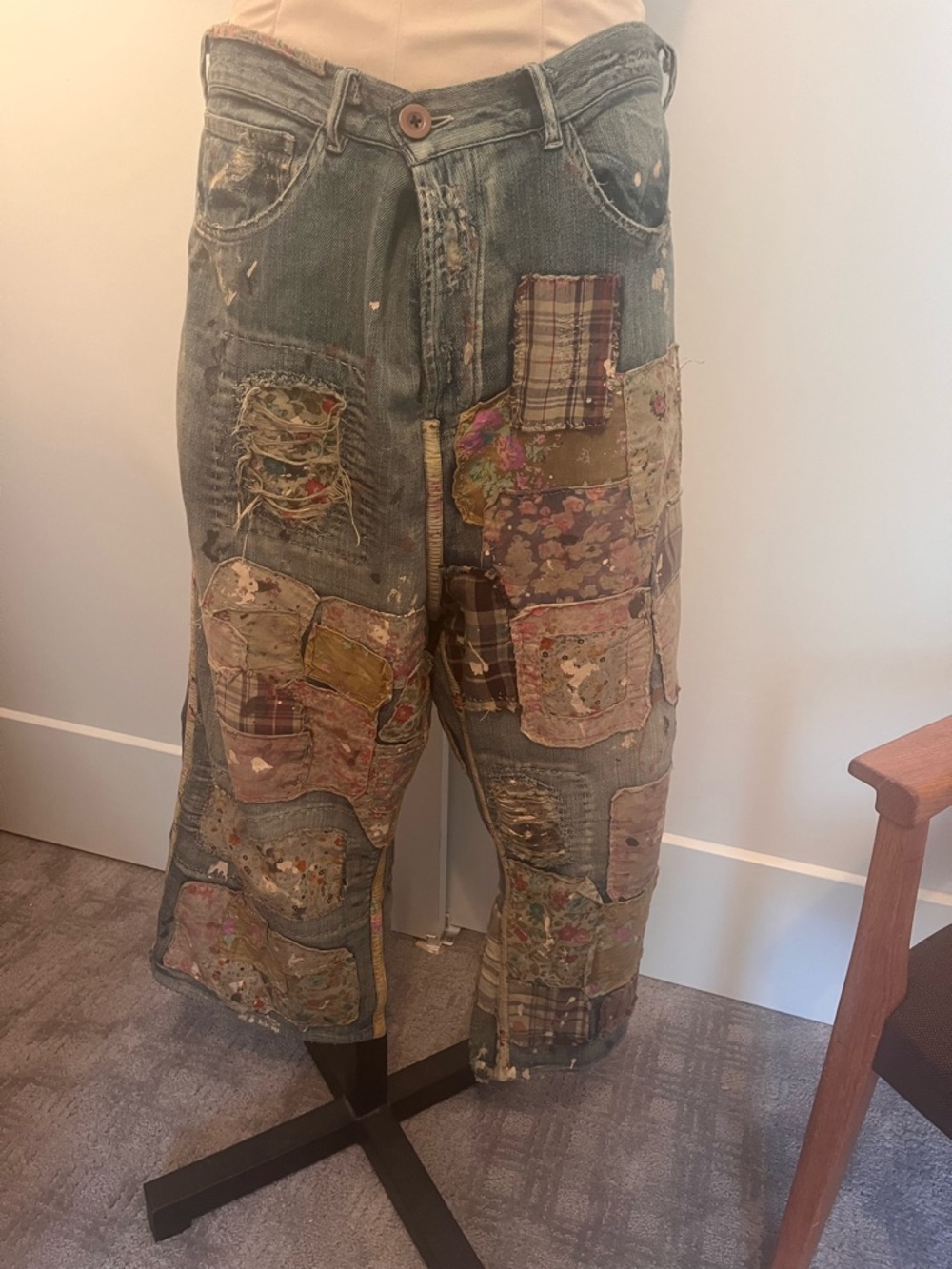 Magnolia Pearl Paint-Splattered Dani Denim  with Patchwork - Blue & Pink